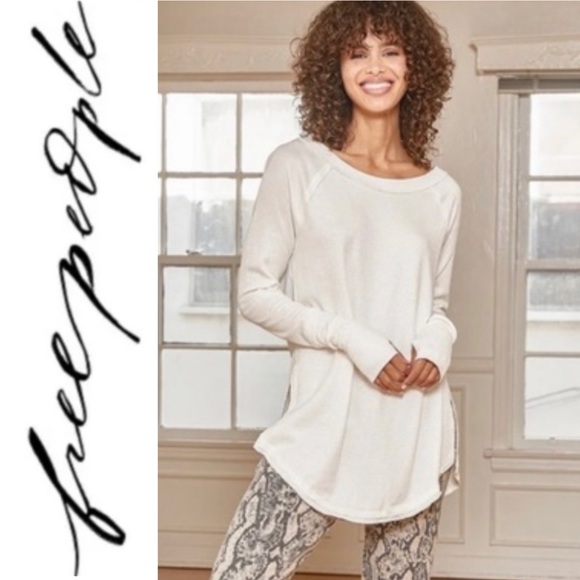FREE PEOPLE Snowy White Thermal Waffle-knit Oversized Long Sleeve Top - Picture 9 of 12